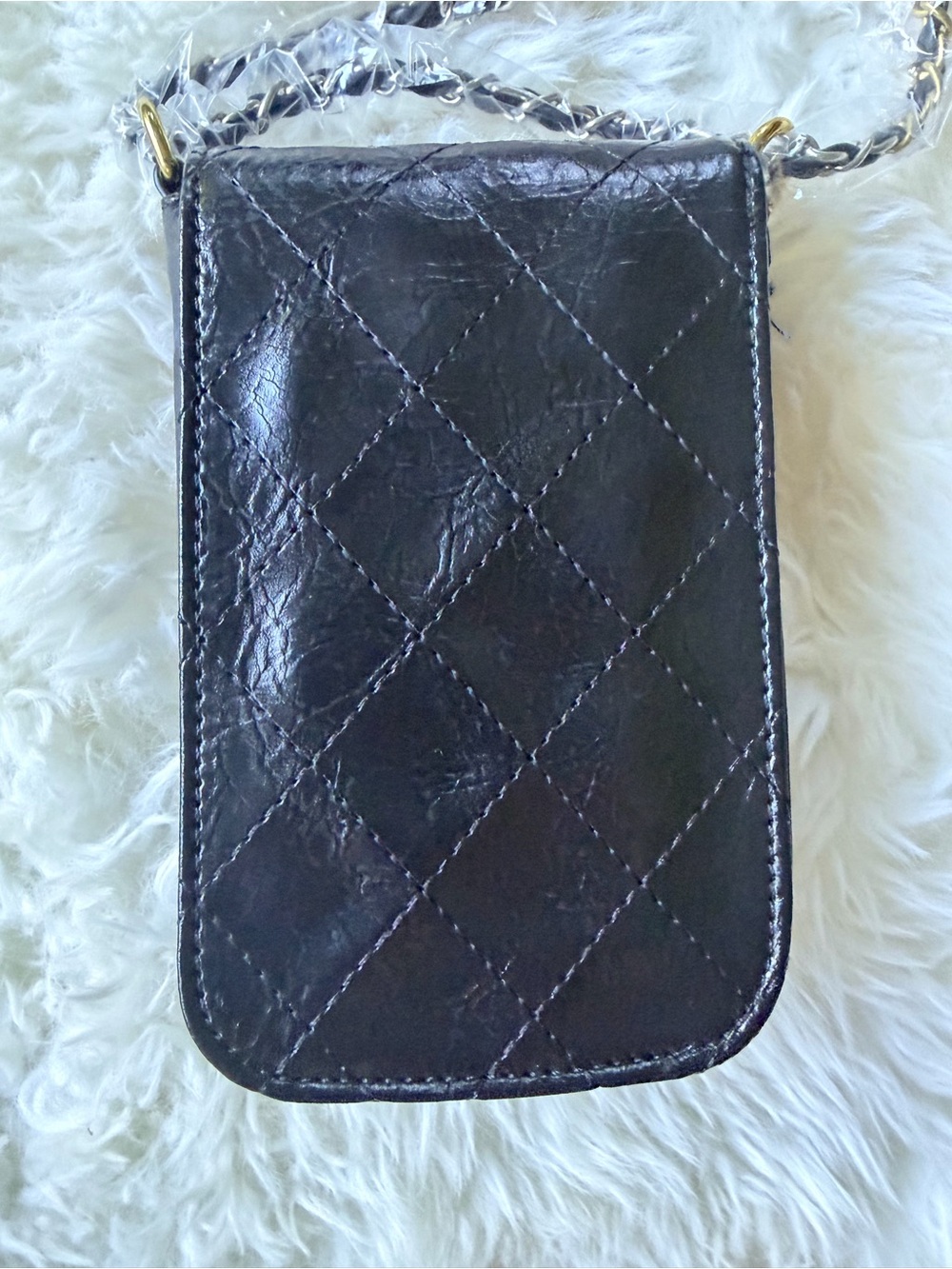 Chanel Makeup Black Aged PU Leather Crossbody Bag w Tweed Coin Purse - Picture 4 of 16